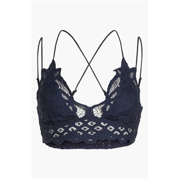 Free People Intimately Adella Bralette M Navy Blue Floral Crochet Lace SmockNew - Picture 4 of 4